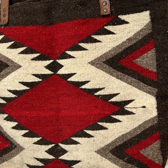 Vintage Navajo blanket bag oversize shoulder tote brown red bone 21”w  18” h - Picture 4 of 11